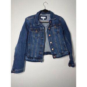 LOFT Womens Medium Wash Denim Jean Jacket Blue Stretch Size S 492210